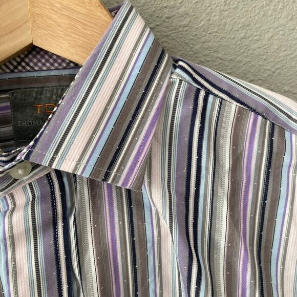 Thomas Dean Speckled Stripe Button Down Shirt - Purple Black Grey - Medium 10/12 - Picture 2 of 6